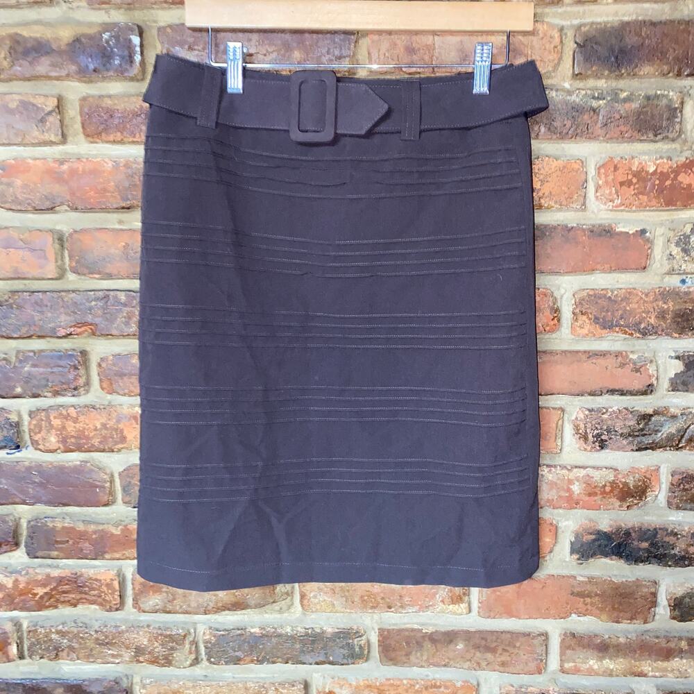 Dressbarn Brown Textured Stripe Belted Pencil Skirt Women's Size 4